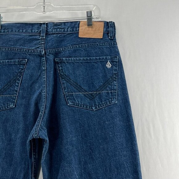 Volcom Stone Boardwear Jeans Sz 34 Black Zip Relaxed Fit Straight Leg Denim Blue - Picture 7 of 11